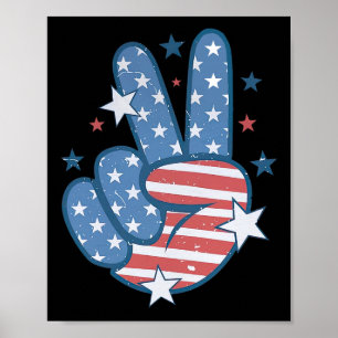 Peace Hand Sign Groovy 4. Juli Poster