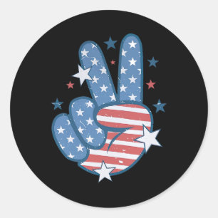Peace Hand Sign Groovy 4. Juli Runder Aufkleber