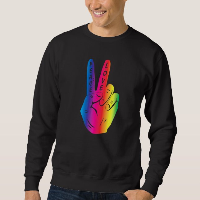 Peace Hand Sign Liebe Rainbow Hippy Retro 70er 60e Sweatshirt (Vorderseite)