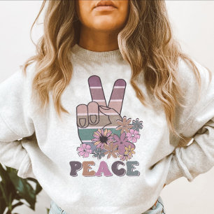 Peace Hand Sign Retro 70er Floral Daisy Sweatshirt