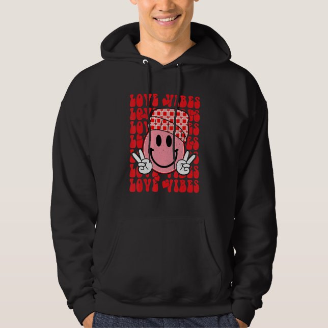 Peace Hand Sign Retro Smile Face Love Vibes Valent Hoodie (Vorderseite)