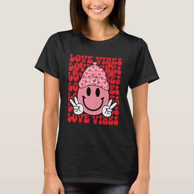 Peace Hand Sign Retro Smile Face Love Vibes Valent T-Shirt (Vorderseite)
