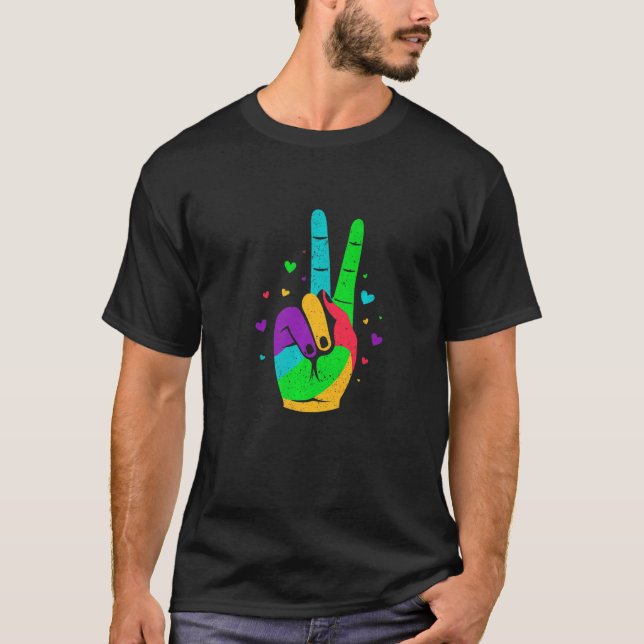 Peace Hand Victroy signiert Herz-Liebe T-Shirt (Vorderseite)