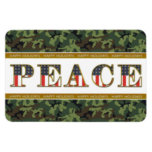 Peace Happy Holidays Camouflage Square Magnet