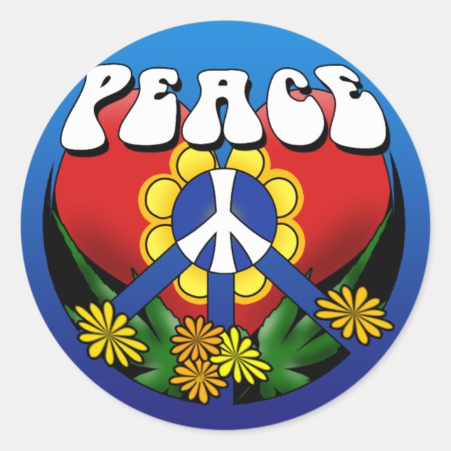 Peace Heart Blume Runder Aufkleber (Vorderseite)
