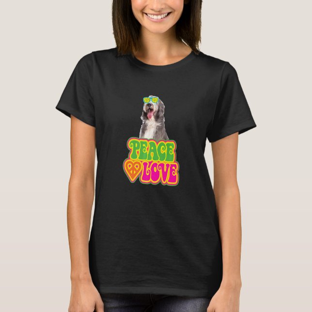 Peace Heart Liebe Dog Bearded Collie 2 T-Shirt (Vorderseite)
