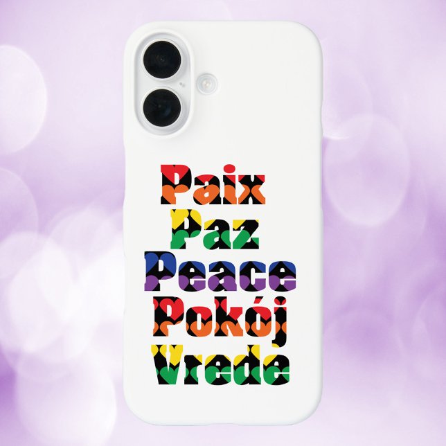 Peace Heart Pattern Rainbow Case-Mate iPhone Hülle (A phone case that says peace in French, English, Spanish, Polish and Dutch)