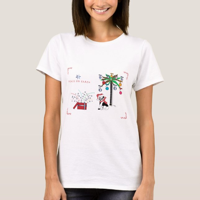 Peace Holiday Greetings, Palmen Tree, Hund T-Shirt (Vorderseite)