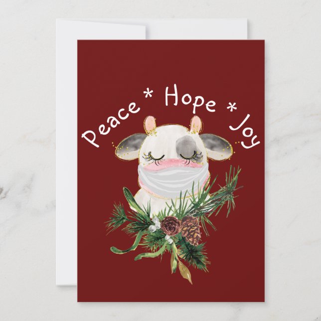 Peace Hope Joy Masked Cow Feiertagskarte (Vorderseite)