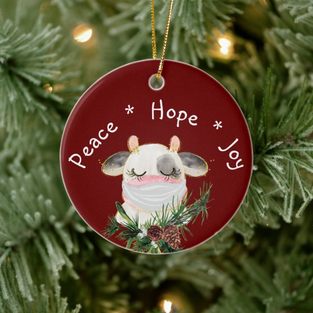 Peace Hope Joy Masked Cow Keramik Ornament (Baum)