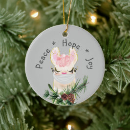 Peace Hope Joy Masked Llama Keramik Ornament