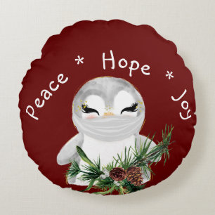 Peace Hope Joy Masked Penguin Rundes Kissen