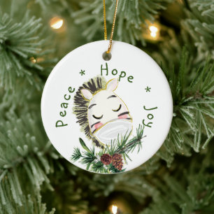 Peace Hope Joy Masked Zebra Keramik Ornament