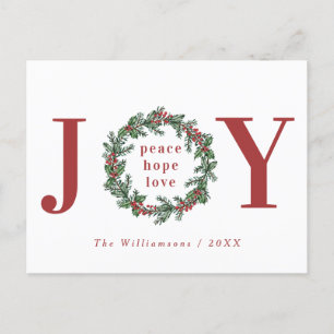 Peace Hope Liebe Joy Typographic Wreath Feiertagspostkarte