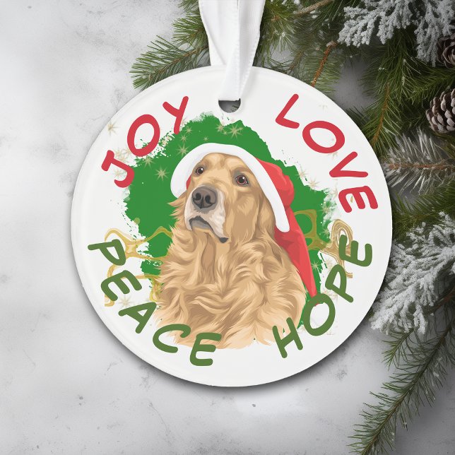 Peace Hope Weihnachtsmannmütze Golden Retriever Ornament (Von Creator hochgeladen)