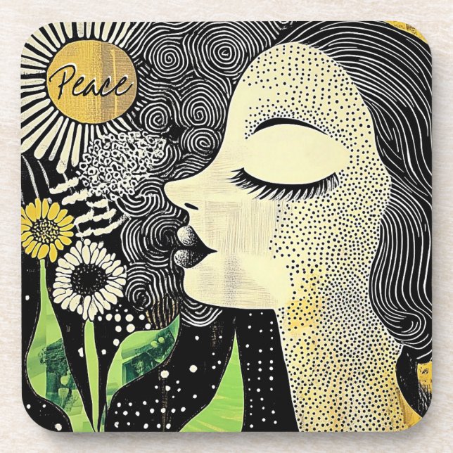 Peace In Bloom Abstract Woman Hard plastic coaster Getränkeuntersetzer (Vorderseite)