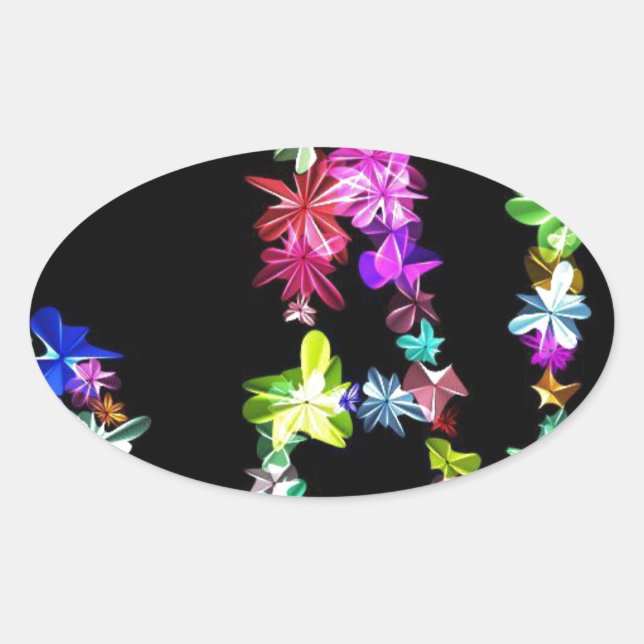 "PEACE" in Blume Art Print Ovaler Aufkleber (Vorderseite)