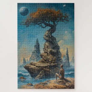Peace in mind Man sitting at ocean - Fantasy Art Puzzle