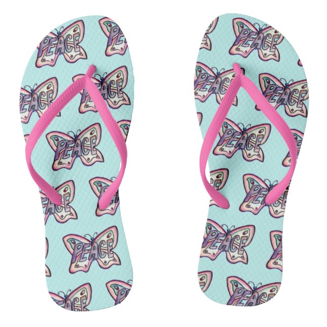 Peace Inspiration Pink Butterfly Sandals Flip Flops (Fußbett)