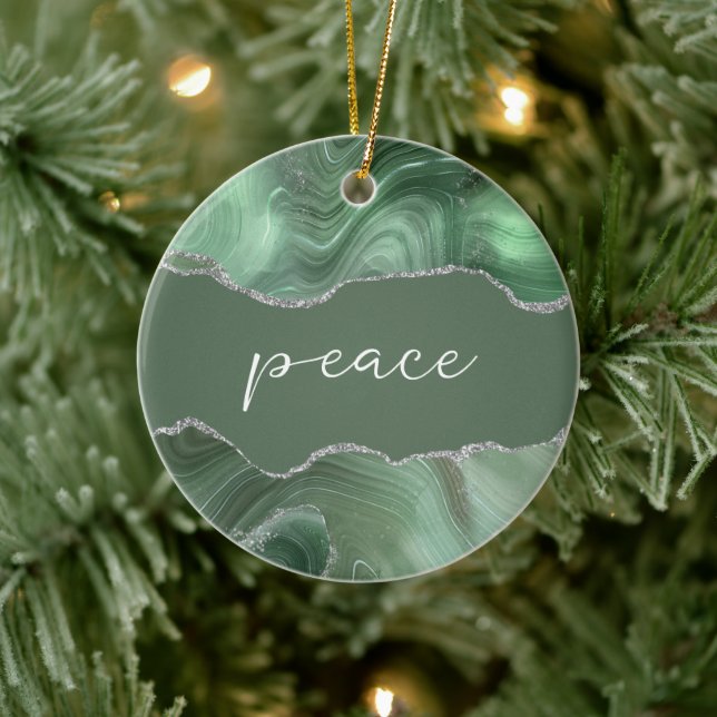 Peace Inspiration Word Sage Silver Agate Keramik Ornament (Baum)