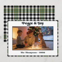 Peace & Joy Black and White Kariertes Weihnachtsfe Feiertagskarte