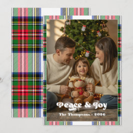 Peace & Joy Bright Tartan Karierte Familienweihnac Feiertagskarte