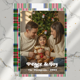 Peace & Joy Bright Tartan Karierte Familienweihnac Feiertagskarte