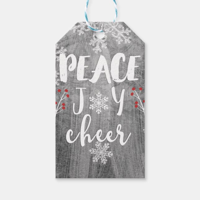 Peace Joy Cheer Silver Snowflake Holiday Favor Geschenkanhänger (Vorderseite)