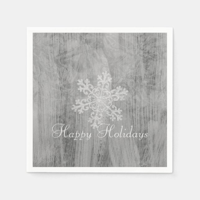Peace Joy Cheer Silver Snowflake Holiday Party Serviette (Vorderseite)