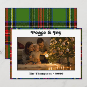 Peace & Joy Classic Green Tartan Karierte Weihnach Feiertagskarte
