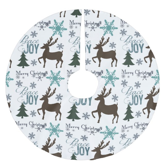 Peace Joy Deer Snowflakes Weihnachtsbäume Polyester Weihnachtsbaumdecke (Vorderseite)