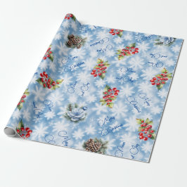 Peace & Joy Frohe Weihnachten Blauer Schneeflocken Geschenkpapier