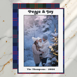 Peace & Joy Gingham Kariert Foto Feiertagskarte