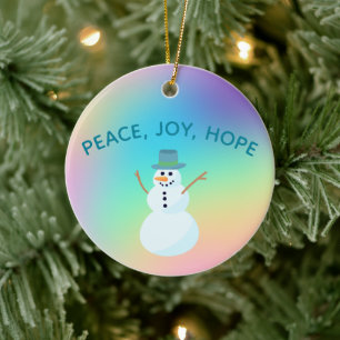 "Peace, Joy, Hope" Snowman Pastel Rainbow Keramik Ornament