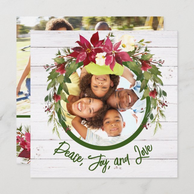 Peace Joy Liebe 2 Foto Poinsettia Weihnachten (Vorne/Hinten)