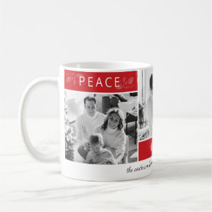 Peace Joy Liebe 3 Foto Collage Script Red Holiday Kaffeetasse
