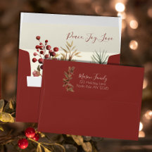 Peace Joy Liebe Beige Floral Weihnachten Fotokarte