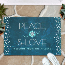 Peace Joy Liebe Blue Holiday Bold Modern Snowflake