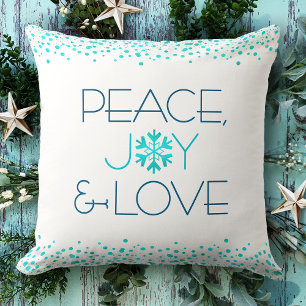 Peace Joy Liebe Bold Modern Snowflake Typografie Kissen