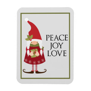 Peace Joy Liebe Girl Gnome Holiday Magnet