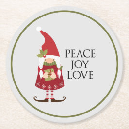 Peace Joy Liebe Girl Gnome Holiday Runder Pappuntersetzer