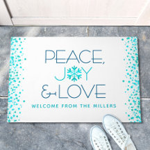 Peace Joy Liebe Holiday Türkis Snowflake Name