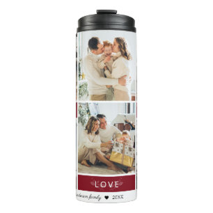 Peace Joy Liebe Maroon Foto Collage Script Holiday Thermosbecher