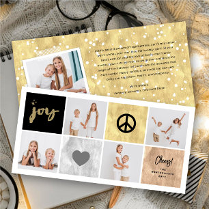 Peace Joy Liebe Shiny Gold Square Stilvoll 4 Foto Feiertagskarte