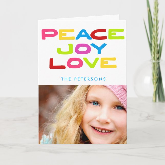 Peace Joy Liebe Trendy Holiday Foto Weihnachten (Vorderseite)