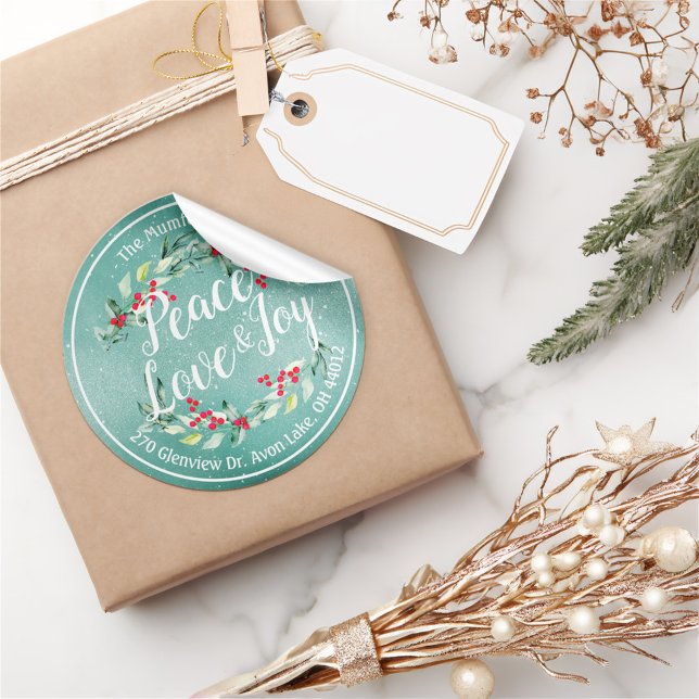 Peace Joy & Liebe Weihnachten Frohes Neues Jahr An Runder Aufkleber (Von Creator hochgeladen)