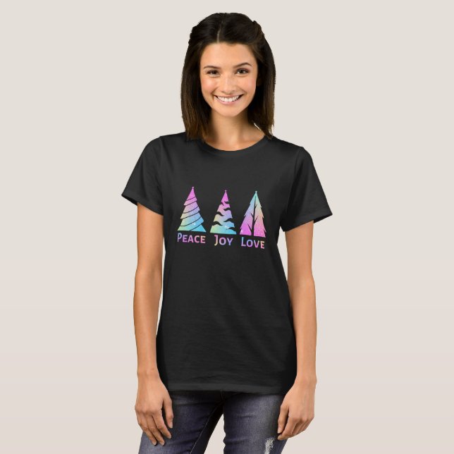 Peace Joy Liebe Weihnachtsbaum T-Shirt (Vorne ganz)