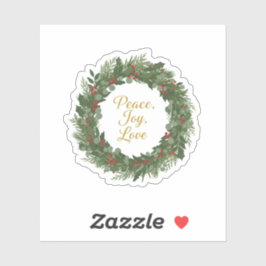 Peace Joy Love Wreath Classic Christmas Message  Aufkleber