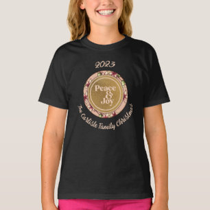 Peace & Joy Pink Gold Familie Name Weihnachtsmädch T-Shirt