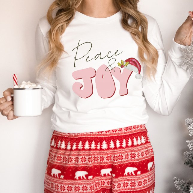Peace Joy Retro 80er Schriftart Weihnachtsmannmütz T-Shirt (Hand lettered minimalist retro Christmas design)